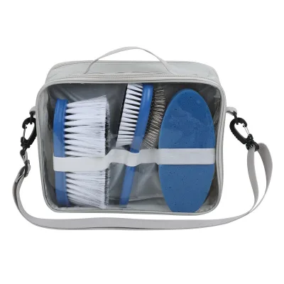 Horse Harness Cleaning Kit Horse Equipment Set with Horseshoe Hook Comb Brush Sponge Wipe & Double-Sided Comb