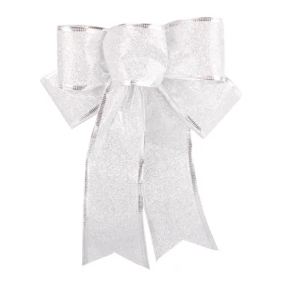 Christmas Tree Bows Glitter Decorative Bow Handmade Cute Tree Bow DIY Mini Holiday Bowknot for Home Package Party Decors