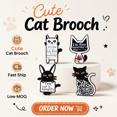 Cartoon Cat Enamel Pins Funny English Quote Brooches for Clothes Bags Jackets Creative Minimalist Accessories Women Men