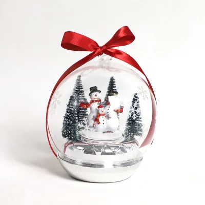 Rotating Christmas Ornament Bauble Ball Festive Train House Scene LED Light Musical Rotate Animated Snow Globe Ball Decoration
