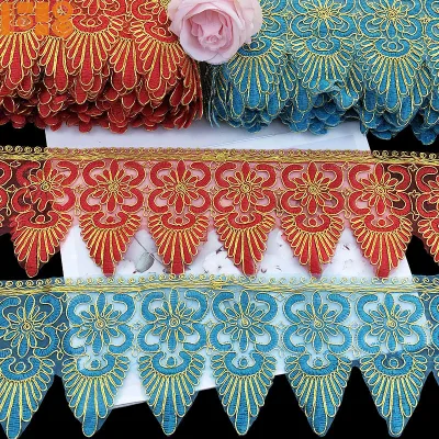 New 12.5cm Eco-Friendly Embroidered Ribbon Trim for DIY Ethnic-Style Mesh Gold Thread Miao Costume Trimming Garment Shoes Bags