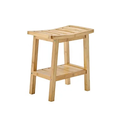 Bamboo Bathroom Shower Stool Shower Seat Bench With Storage Shelf BSCI Factory