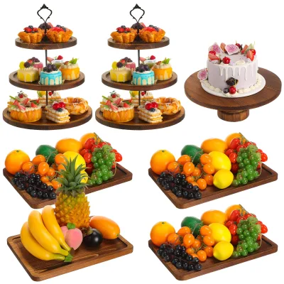 3 Tie Cupcake Stands Round Cake Stand Wood Dessert Serving Display Trays for Party Wedding Birthday