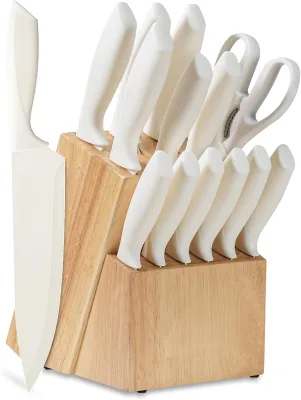 15-Piece Kitchen Knife Set with Block and Built-In Sharpener, Stainless Steel Blades, Nonstick Coating, Dishwasher-safe