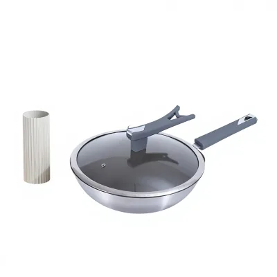 Manufacturer's New Household Non-Stick Titanium Wok Gas Induction Cooker Universal Stainless Steel Glass Inlaid Lid Gift Frying
