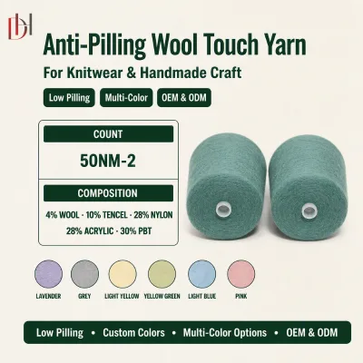 Anti-Pilling Wool Touch Blended Yarn 4%Wool 28%Nylon 28%Acrylic 30%PBT Low Pilling Multi-Color Customizable Knitting