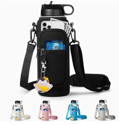 BSCI GRS Neoprene Insulated Water Bottle Carrier Sling Bag with Phone Pocket Buckle Closure for Outdoor Sports