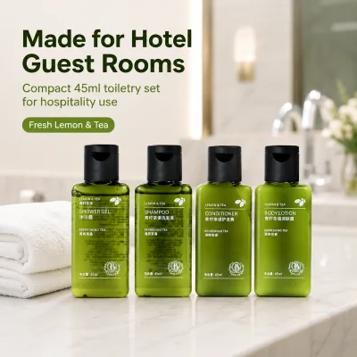 Minimalist Green Bottle Custom Label Hotel Toiletries Set for Professional Spa Resort Guest Bathroom