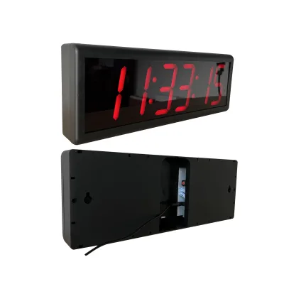 Red LED WiFi Digital Clock, Single Sided, Plastic Case, Black Background, HH:MM:SS