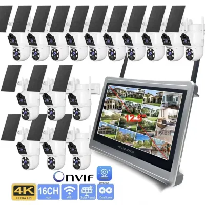 16 Channel WiFi Kit 4MP Solar CCTV Camera System 9600mAh Battery Bullet Cameras NVR H.265 P2P Human Detection PIR Two Way Audio