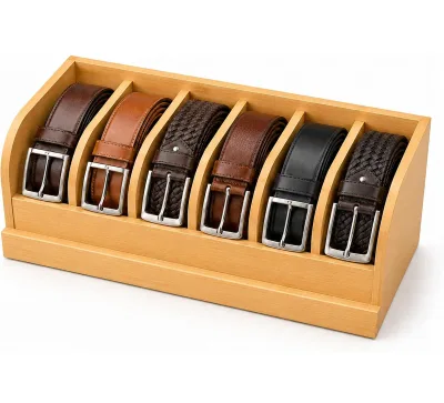 Bamboo Belt Organizer Box,6 Grids Belt Rack, Belt Organizer for Closet and Drawer, Belt Storage Organizer and Displayer