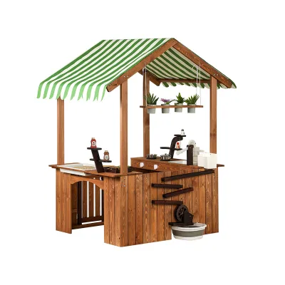 New Kids Mobile Wooden House Outdoor Courtyard Play House Children's Kitchen Solid Wood Game Room Role Playing House