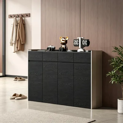 Black Wood Grain Convertible Extendable Modern Hallway Storage Cabinet Luxury Entry Buffet Sideboard Drawers Home Entrance Decor