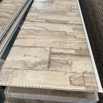 25cm Waterproof Firepfoof Hot Stamping  Lamenate Stone Designs PVC Wall Panel Ceiling for Home Decoration