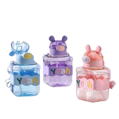 850ml  Baby  Children  Kids Cub Square Plastic Water Cup Straw Cup