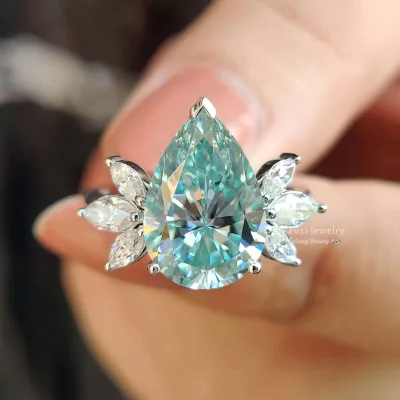 Fine Jewelry Pear Cut Blue Moissanite Rings 925 Sterling Silver Marquise Cut Muse Mossanite Diamond Engagement Ring Women