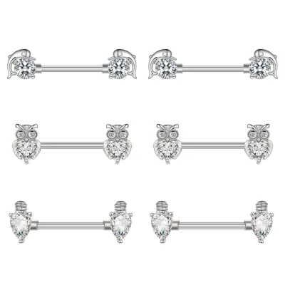 Wholesale 316L Steel Custom Made Nipple Rings Set Dolphin Owl Animal Milk Ring with Zircon for Women Body Piercing Gift