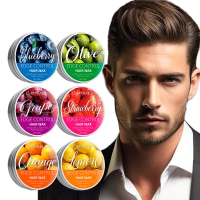 In Stock Fruit Scent Edge Control Hair Wax Olive Blueberry Easy Wash Edge Tamer Anti Flyaway Hair Styling Wax for Men Women