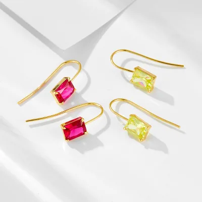 High-End Temperament Colorful Earrings Gold Plated Hooks Zircon 925 Sterling Silver Fashion Jewelry