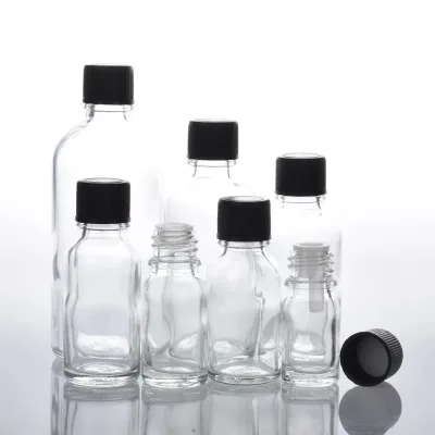 Custom wholesale Round Bottles With Black Ribbed Cap for Essential Oil
