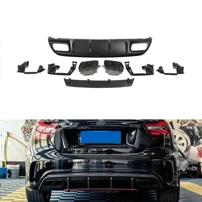 For W176 AMG45 Style Rear Diffuser Car Exterior Accessories Rear Bumper Splitter Diffuser with Exhaust for a Class W176