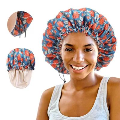 Adjustable Double-Layer Printed Nightcap wholesale silk bonnets femme