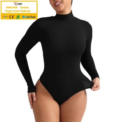 Custom Logo Women's Long Sleeve Bodysuit Bodycon One Piece Seamless Breathable Shapewear
