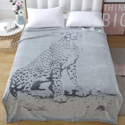 FY Grey Back Printing Leopard Print Cutting Super Soft Flannel Fleece Home Sofa Bed Raschel Blanket