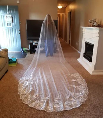 Bridal Cathedral Veils Wedding Blusher Veils 1 Tier Long Lace With White Comb Bridal Ivory Wedding Veil Custom Made
