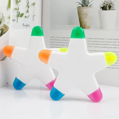 Custom Logo Pentagram-Shaped 5-in-1 Multi-Colored Non-Toxic Highlighter Pen Office & School Use Plastic Set Packaging