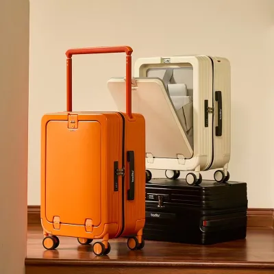 New Style Silent Wheels Luggage with Front Opening Pure PC Travel Suitcase Mid-width Handle Valise