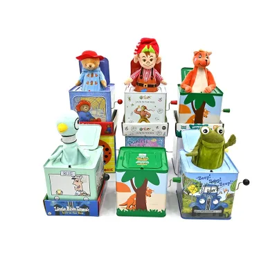 OEM Jack on the Stack Tin Music Box Plush Animal Toy Jack in the Box Hand-Cranked Plush Figural Animal Toy Universal Square Can