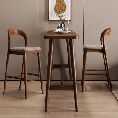 Nordic Bistro High Bar Stool Solid Ash Wood Chair Dining Restaurant Coffee Shop Bar Table and Chair Beer bar Stools for Kitchen