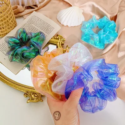 PL Korean Mesh Organza Hair Tie Small Scrunchie Reflective Scrunchies Glitter for Ladies