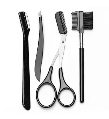 Grooming Men Women Black Beauty Care Tools 4Pcs Eyebrow Hair Style Tweezer Razor Brush Scissor Set