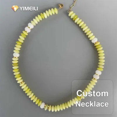YML & Trendy Natural Lemon Yellow Disc Beaded Stone Necklace DIY Unisex Clavicle Chain Gift
