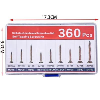 360PCS M3 M3.5 M4 Self Tapping Screw Box with Cross Flat Head Self Tapping Screws