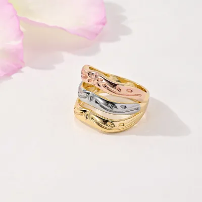 Vintage Style Religious Opening Rings 14k Gold Plated Brass Tricolor Rings Three Layer Women Rings