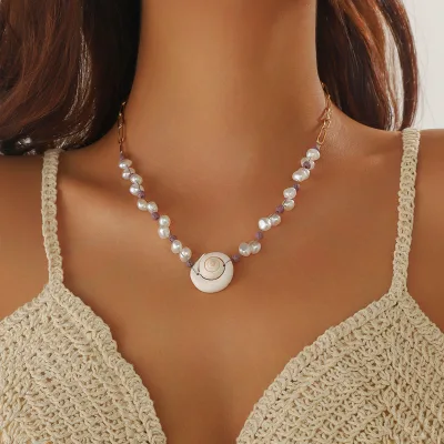 Unique Design Lava Stone Pearl & Shell Necklace, Versatile Boutique Collarbone Chain, Trendy Statement Jewelry for Women