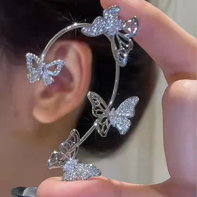 Hot Sale Women Ear Clips Diamond Glitter Clip on Earrings Non Pierced Butterfly Ear Cuff Earrings