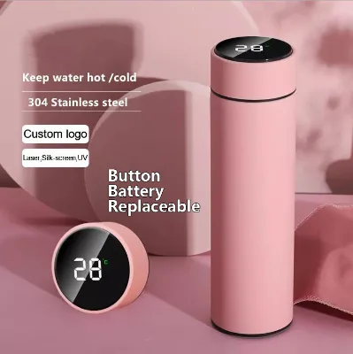 Button Battery Replaceable Termos Motivacional 500ml Termos De Agua Gym Stainless Steel Termo Digital Keep Water Cold and Hot