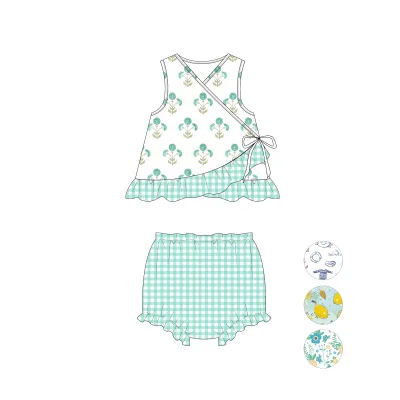 Aide Lined 90-120cm Girls Wireless Bra Plant Print Cross Bikini & Floral Tankini 2-Piece Swimsuit Set for Child
