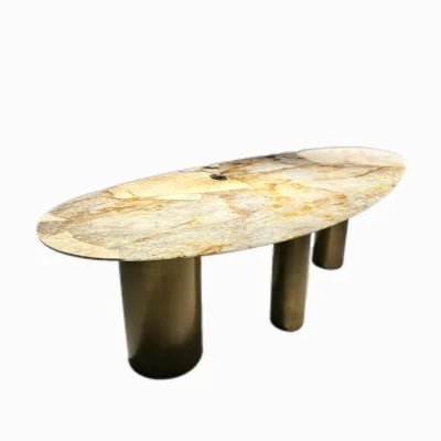 Natural Topaz Marble Oval Dining Table Modern Popular Furniture Marble Dining Table