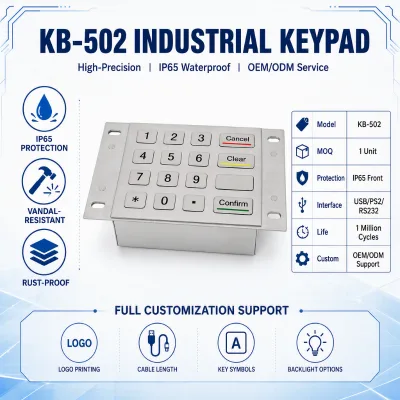 KB-502 4x4 Matrix IP65 Waterproof Industrial Numeric Keyboard SS ATM Terminal Kiosk Vending Machine Metal Outdoor Use