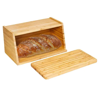 Bamboo Bread Box for Kitchen Countertop Bamboo Wood Bread Storage Container with Removable Cutting Board Lid Bamboo Bread Bin