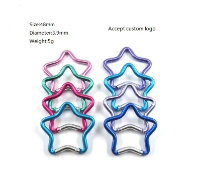 Fashion Style Colorful Aluminum Star Carabiner Hook Multi Function Heart Star Shaped Carabiner Clips