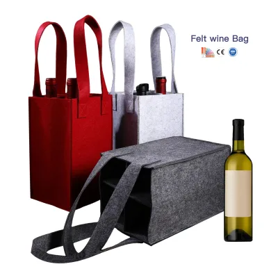 4 Bottle Wine Storage Gift Bags Eco-friendly Reusable Customizable Felt Tote Letter Pattern Removable Divider for Picnic/Party