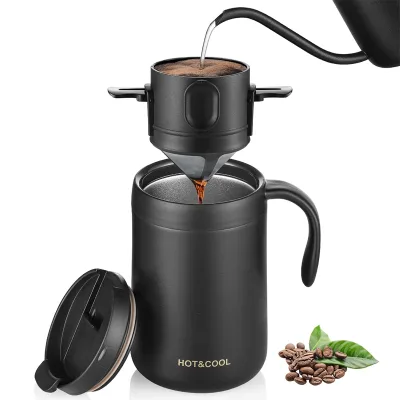 Portable 2 in 1 Coffee Dripper Travel Pour Over Coffee Maker Set With Stainless Steel Coffee Mug and Filter