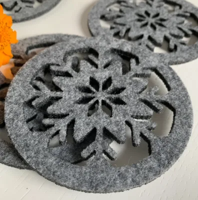 Custom color Modern round Christmas coaster Reusable polyester felt coaster