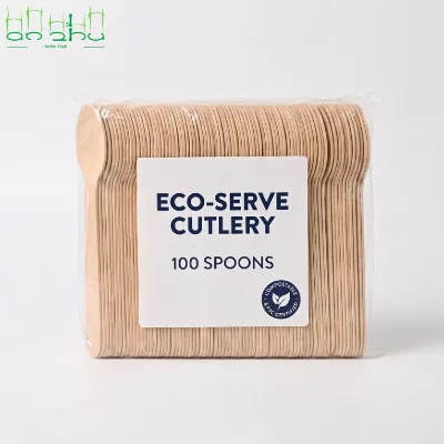 100 Pack Natural Brown Birchwood Disposable Spoons Compostable Biodegradable Eco-Friendly Wooden Soup Dessert Spoons